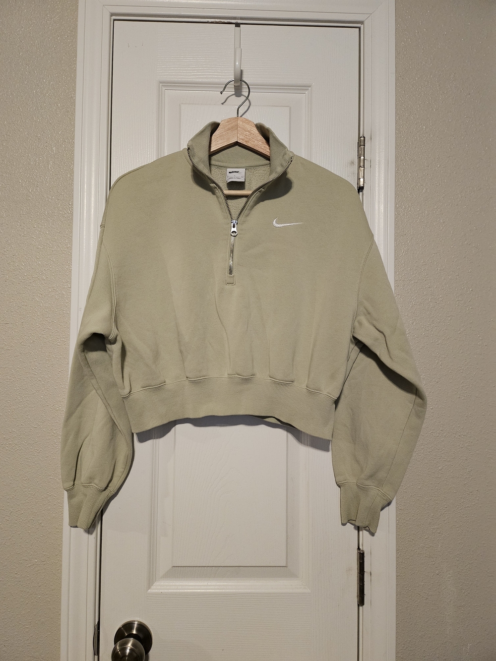 Nike Phoenix Sage Green Cropped Quarter-Zip Sweatshirt